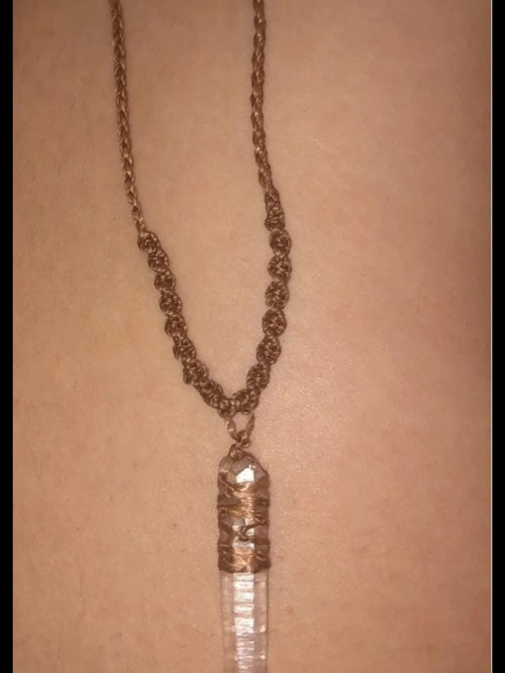 Handmade Brown Macrame Necklace with Clear Crystal Pendant - Women Jewelry